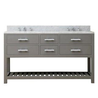 Water Creation Madalyn 60 In. Carrara White Marble Countertop with Chrome Pulls and Knobs Vanity Madalyn60In