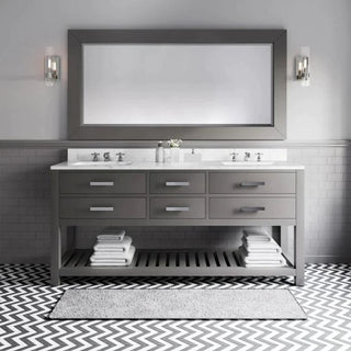 Water Creation Madalyn 72 In. Carrara White Marble Countertop with Chrome Pulls and Knobs Vanity Madalyn72In