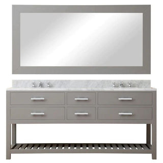 Water Creation Madalyn 72 In. Carrara White Marble Countertop with Chrome Pulls and Knobs Vanity Madalyn72In