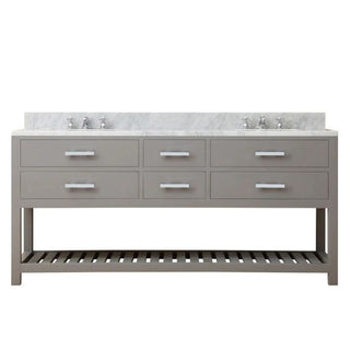 Water Creation Madalyn 72 In. Carrara White Marble Countertop with Chrome Pulls and Knobs Vanity Madalyn72In