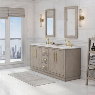 Water Creation Hugo 72 In. Carrara White Marble Countertop with Satin Gold Pulls and Knobs Vanity Hugo72InSGPK