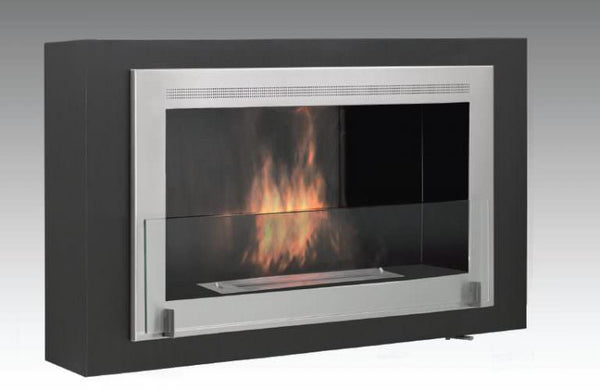 Eco-Feu Montreal 42" UL Listed Wall Mounted Built-In Ethanol Fireplace Matte Black with Stainless Molding WU-00126-MB