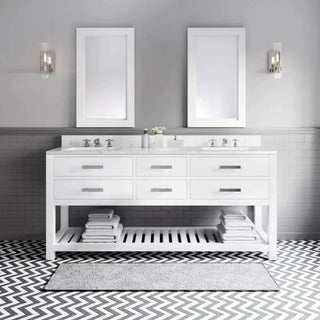 Water Creation Madalyn 72 In. Carrara White Marble Countertop with Chrome Pulls and Knobs Vanity Madalyn72In