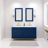 Water Creation Bristol 60 In. Double Sink Carrara White Marble Countertop Bath Vanity Bristol60In