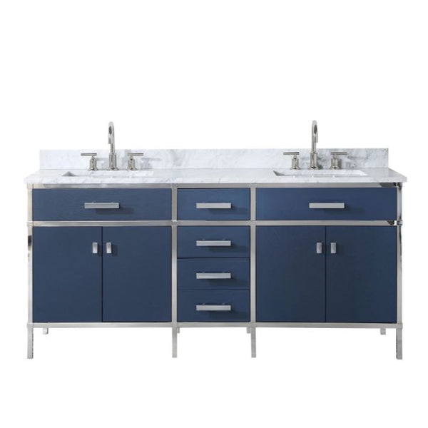 Water Creation Marquis 72 In. Carrara White Marble Countertop with Chrome Pulls and Knobs Vanity Marquis72In