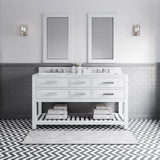 Water Creation Madalyn 60 In. Carrara White Marble Countertop with Chrome Pulls and Knobs Vanity Madalyn60In