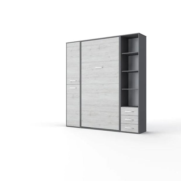 Maxima House Invento Vertical Wall Bed, European Full Size with 2 Cabinets IN120V-08/09GW