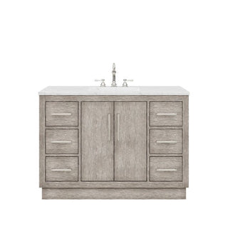 Water Creation Hugo 48 In. Carrara White Marble Countertop with Chrome Pulls and Knobs Hugo48InCPK