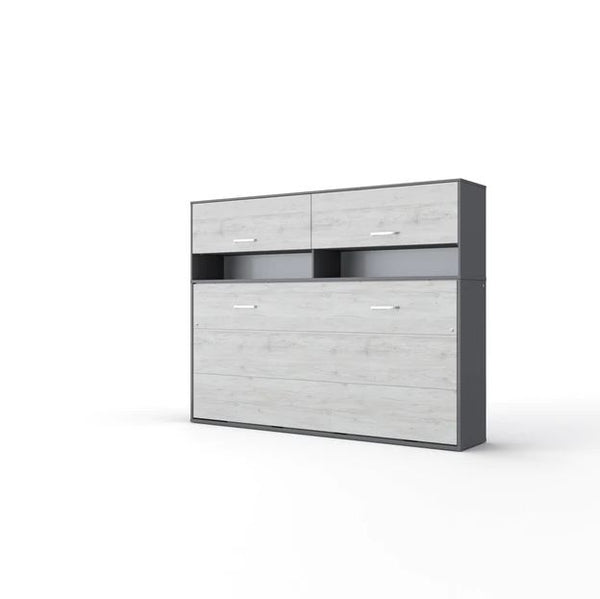 Maxima House Invento Horizontal Wall Bed, Full XL Size with a Cabinet on top IN140H-11GW