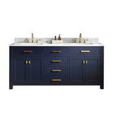 Water Creation Madison 72 In. Carrara White Marble Countertop with Satin Gold Pulls and Knobs Vanity Madison72In_MonarchBlue