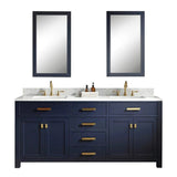 Water Creation Madison 72 In. Carrara White Marble Countertop with Satin Gold Pulls and Knobs Vanity Madison72In_MonarchBlue