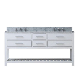 Water Creation Madalyn 72 In. Carrara White Marble Countertop with Chrome Pulls and Knobs Vanity Madalyn72In