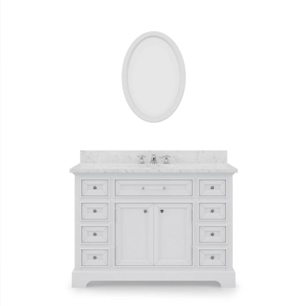Water Creation Derby 48 In. Carrara White Marble Countertop with Chrome Pulls and Knobs Vanity Derby48In