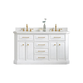 Water Creation Palace 60 In. Quartz Countertop with Polished Nickel (PVD) Pulls and Knobs Vanity Palace60In_SatinGold