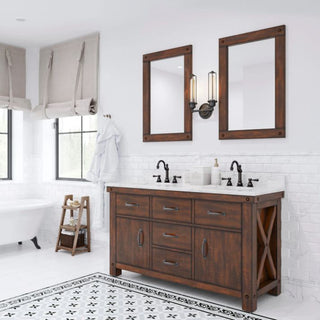 Water Creation Aberdeen 60 In. Double Sink Carrara White Marble Countertop Vanity Aberdeen60In_RusticSienna