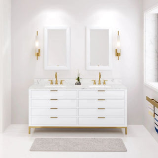 Water Creation Bristol 72 In. Double Sink Carrara White Marble Countertop Bath Vanity Bristol72In