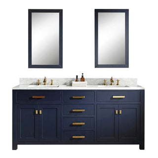 Water Creation Madison 72 In. Carrara White Marble Countertop with Satin Gold Pulls and Knobs Vanity Madison72In_MonarchBlue