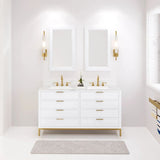 Water Creation Bristol 60 In. Double Sink Carrara White Marble Countertop Bath Vanity Bristol60In