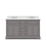 Water Creation Derby 48 In. Carrara White Marble Countertop with Chrome Pulls and Knobs Vanity Derby48In