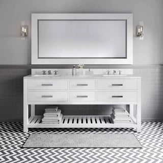 Water Creation Madalyn 72 In. Carrara White Marble Countertop with Chrome Pulls and Knobs Vanity Madalyn72In