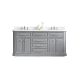 Water Creation Palace 72 In. Quartz Countertop with Polished Nickel (PVD) Pulls and Knobs Vanity Palace72In