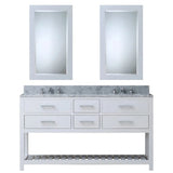 Water Creation Madalyn 60 In. Carrara White Marble Countertop with Chrome Pulls and Knobs Vanity Madalyn60In