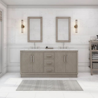 Water Creation Hugo 72 In. Carrara White Marble Countertop with Chrome Pulls and Knobs Vanity Hugo72InCPK