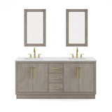 Water Creation Hugo 72 In. Carrara White Marble Countertop with Satin Gold Pulls and Knobs Vanity Hugo72InSGPK