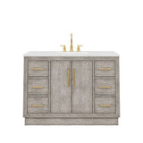 Water Creation Hugo 48 In. Carrara White Marble Countertop with Satin Gold Pulls and Knobs Vanity Hugo48InSGPK