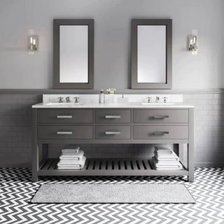 Water Creation Madalyn 72 In. Carrara White Marble Countertop with Chrome Pulls and Knobs Vanity Madalyn72In