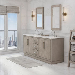 Water Creation Hugo 72 In. Carrara White Marble Countertop with Chrome Pulls and Knobs Vanity Hugo72InCPK