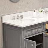 Water Creation Derby 48 In. Carrara White Marble Countertop with Chrome Pulls and Knobs Vanity Derby48In