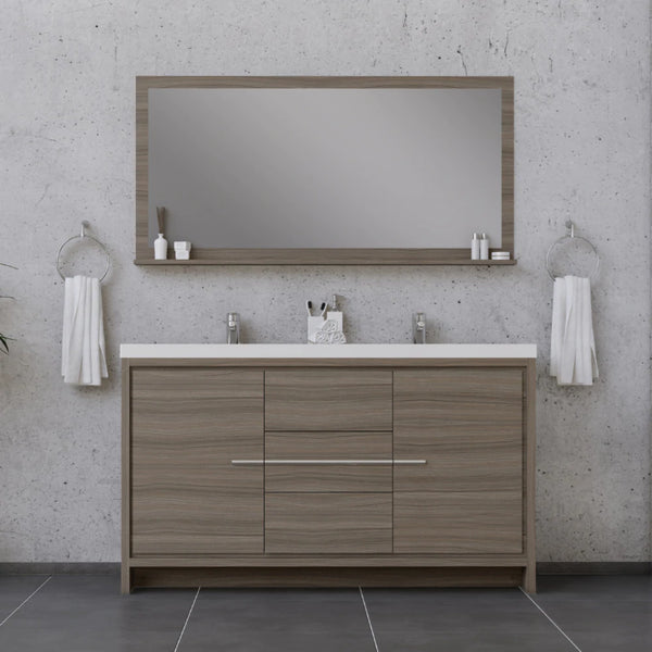 Alya Bath Sortino 60" Double Modern Bathroom Vanity, Gray AB-MD660D-G