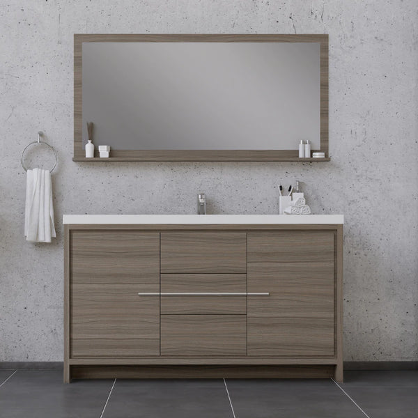 Alya Bath Sortino 60" Single Modern Bathroom Vanity, Gray AB-MD660S-G