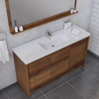 Alya Bath Sortino 60" Single Modern Bathroom Vanity, Rosewood AB-MD660S-RW
