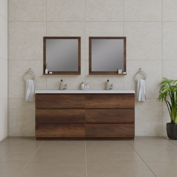 Alya Bath Paterno 72" Double Modern Freestanding Bathroom Vanity, Rosewood AB-MOA72D-RW