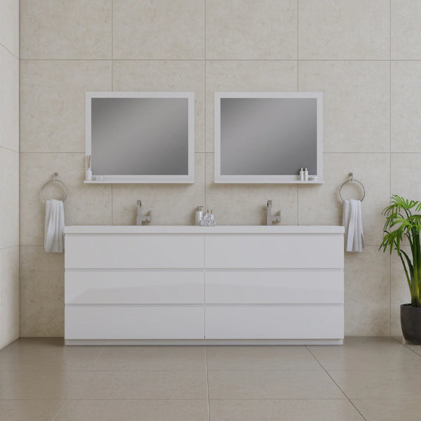 Alya Bath Paterno 84" Double Modern Freestanding Bathroom Vanity, White AB-MOA84D-W