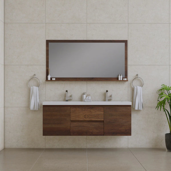 Alya Bath Paterno 60" Double Modern Wall Mounted Bathroom Vanity, Rosewood AB-MOF60D-RW