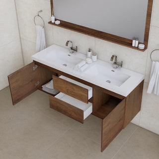 Alya Bath Paterno 60" Double Modern Wall Mounted Bathroom Vanity, Rosewood AB-MOF60D-RW