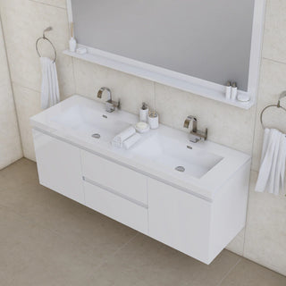 Alya Bath Paterno 60" Double Modern Wall Mounted Bathroom Vanity, White AB-MOF60D-GW