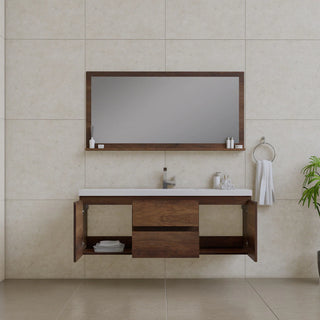 Alya Bath Paterno 60" Single Modern Wall Mounted Bathroom Vanity, Rosewood AB-MOF60S-RW