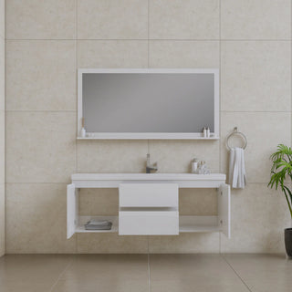 Alya Bath Paterno 60" Single Modern Wall Mounted Bathroom Vanity, White AB-MOF60S-GW