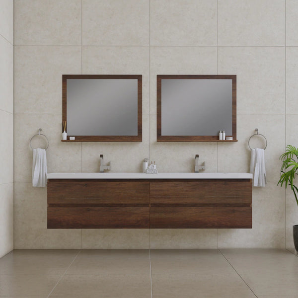 Alya Bath Paterno 84" Modern Wall Mounted Bathroom Vanity, Rosewood AB-MOF84D-RW
