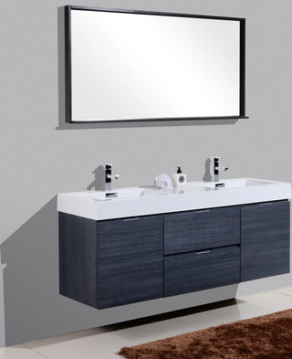 KubeBath Bliss 60” Double Sink Wall Mount Modern Vanity BSL60D