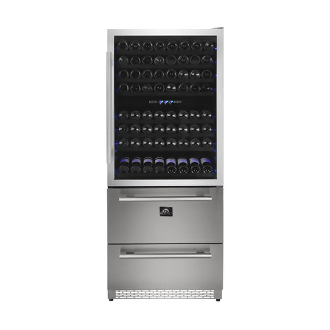 Forno Capraia - Triple Temp Zones - Dual Zone 30" Wine Cooler with two refrigerator drawers FWCDR6661-30