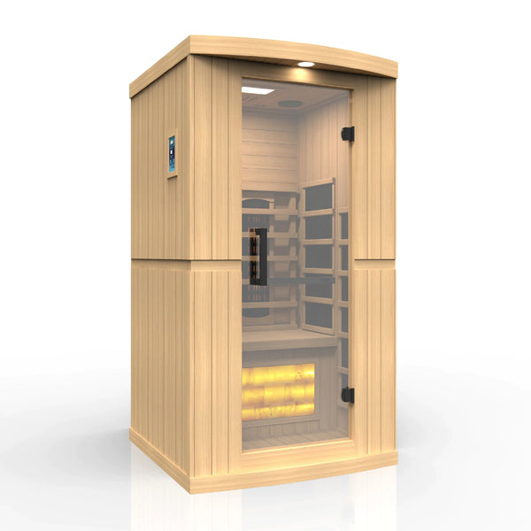 Golden Designs 1-2-Person Full Spectrum PureTech™ Near Zero EMF FAR Infrared Sauna with Himalayan Salt Bar w/ Hemlock | GDI-8010-02