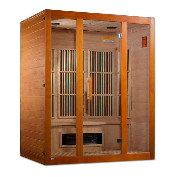 Golden Designs Maxxus 3-Person Corner Low EMF (Under 8MG) FAR Infrared Sauna w/ Hemlock | MX-J306-02S