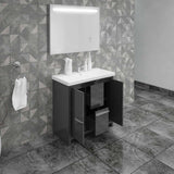 Casa Mare Alessio 32" Glossy Gray Bathroom Vanity and Ceramic Sink Combo with LED Mirror