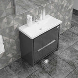 Casa Mare Alessio 32" Glossy Gray Bathroom Vanity and Ceramic Sink Combo with LED Mirror