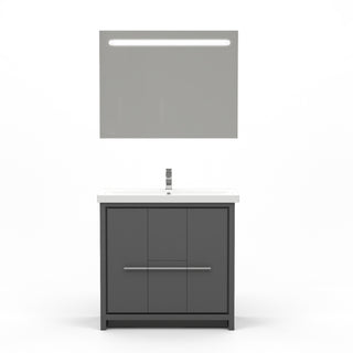 Casa Mare Alessio 36" Glossy Gray Bathroom Vanity and Ceramic Sink Combo with LED Mirror